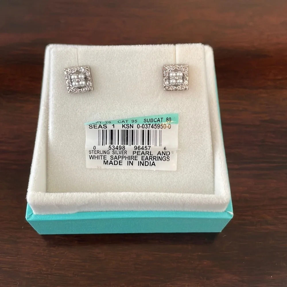 Sterling silver earrings with white sapphires and pearls